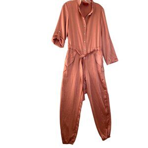 Jennifer Lopez Rose Pink Jumpsuit Tie Waist Elastic Cuffs Long Sleeve XS S